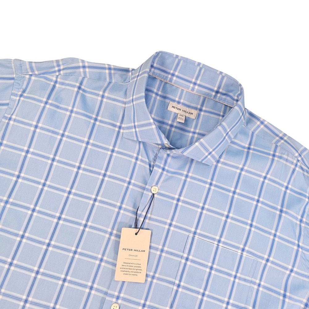 Peter Millar Crown Lite Mens XXL Blue Plaid Button Down Shirt MS25W13LTS NWT